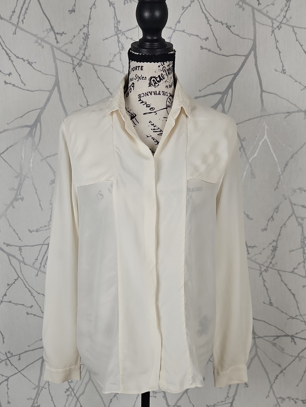 & Other Stories Ivory Cream 100% Silk Sheer Button Up Shirt